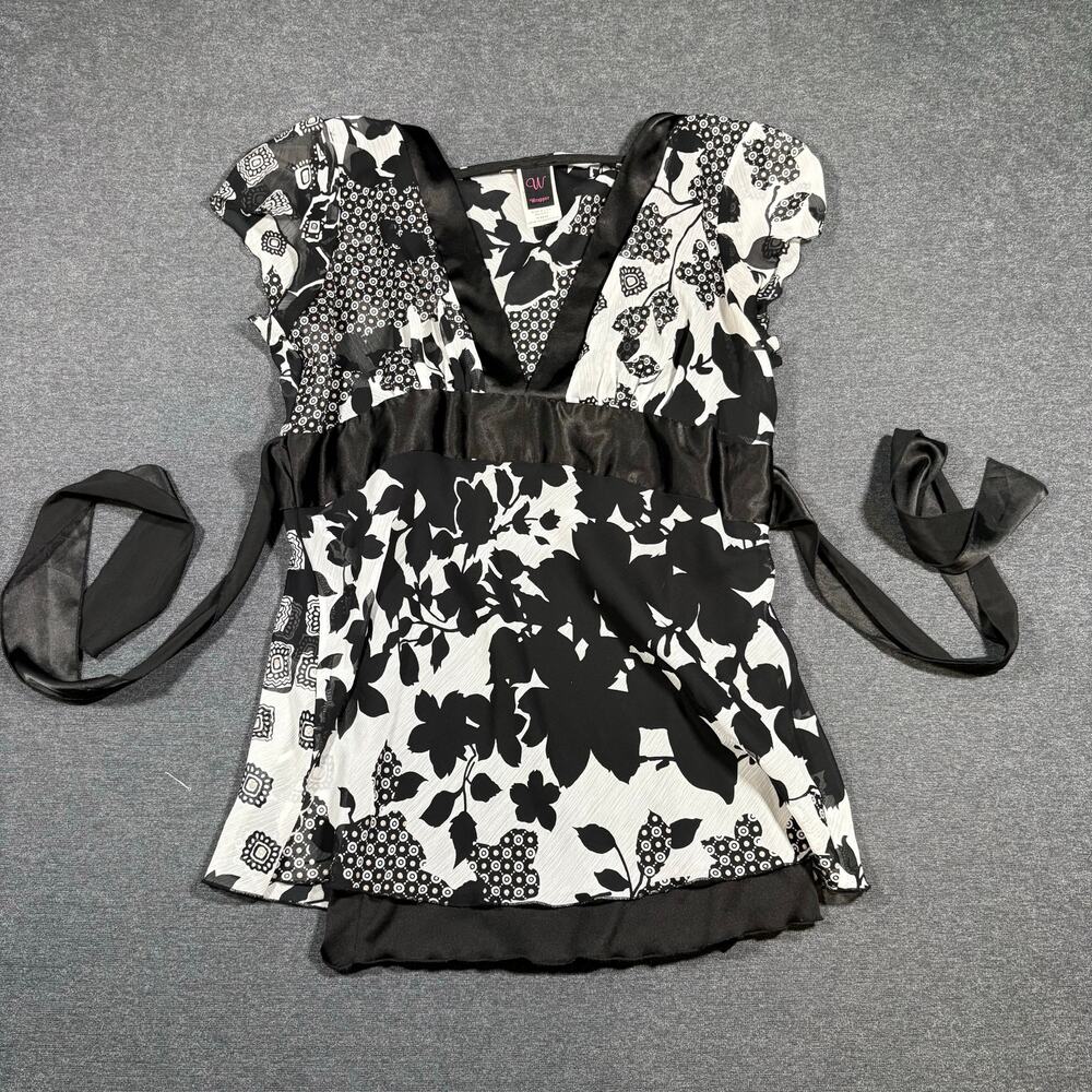 Y2K Sheer Wrap shirt with Built-in Tank and Silky Ribbon Waist W US size XL